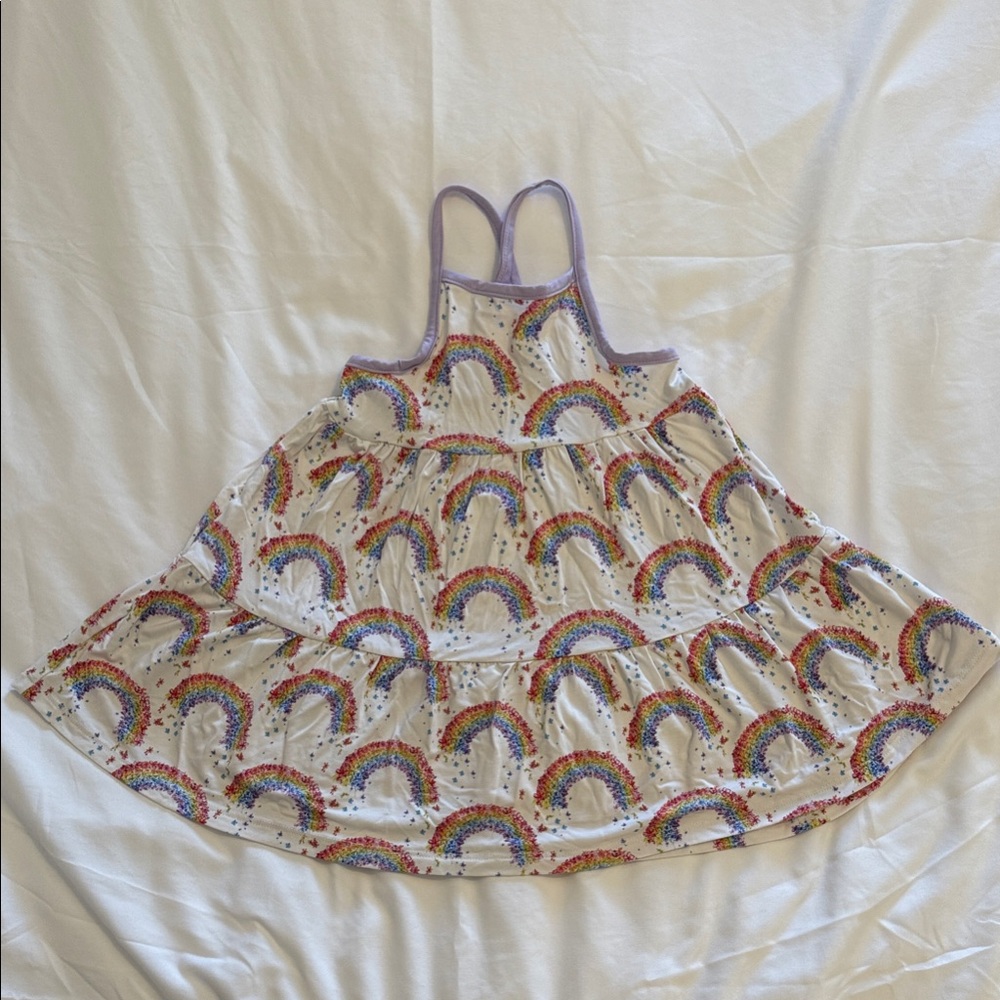 Coco Moon Hawaii Girls' White Rainbow Tiered Sundress with Purple Trim